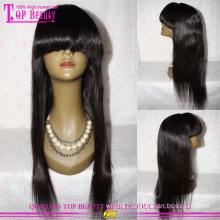 7A Virgin Brazilian Human Hair Full Cuticle Natural Color Straight Front Lace Wig With Bang